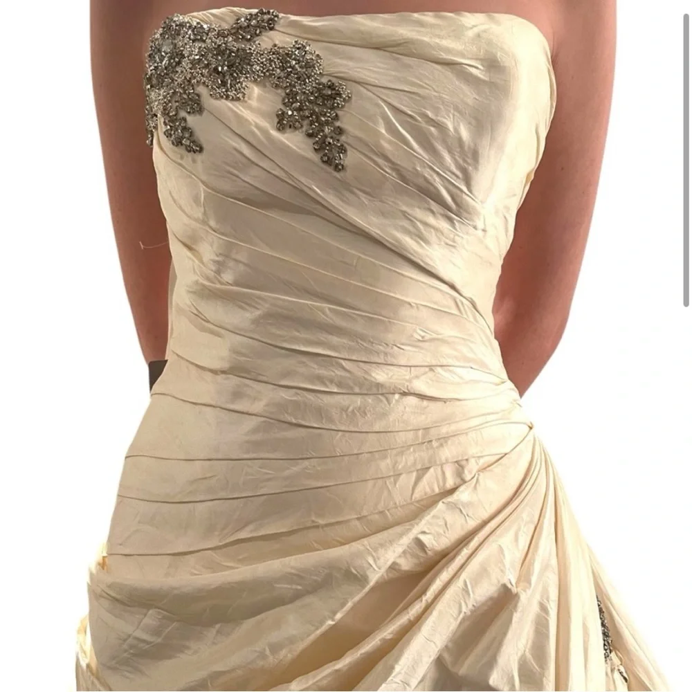 NWT ENZOANI Erica Light Ivory/Antique Gold Koyna Silk Princess Dress (6) - Picture 4 of 14